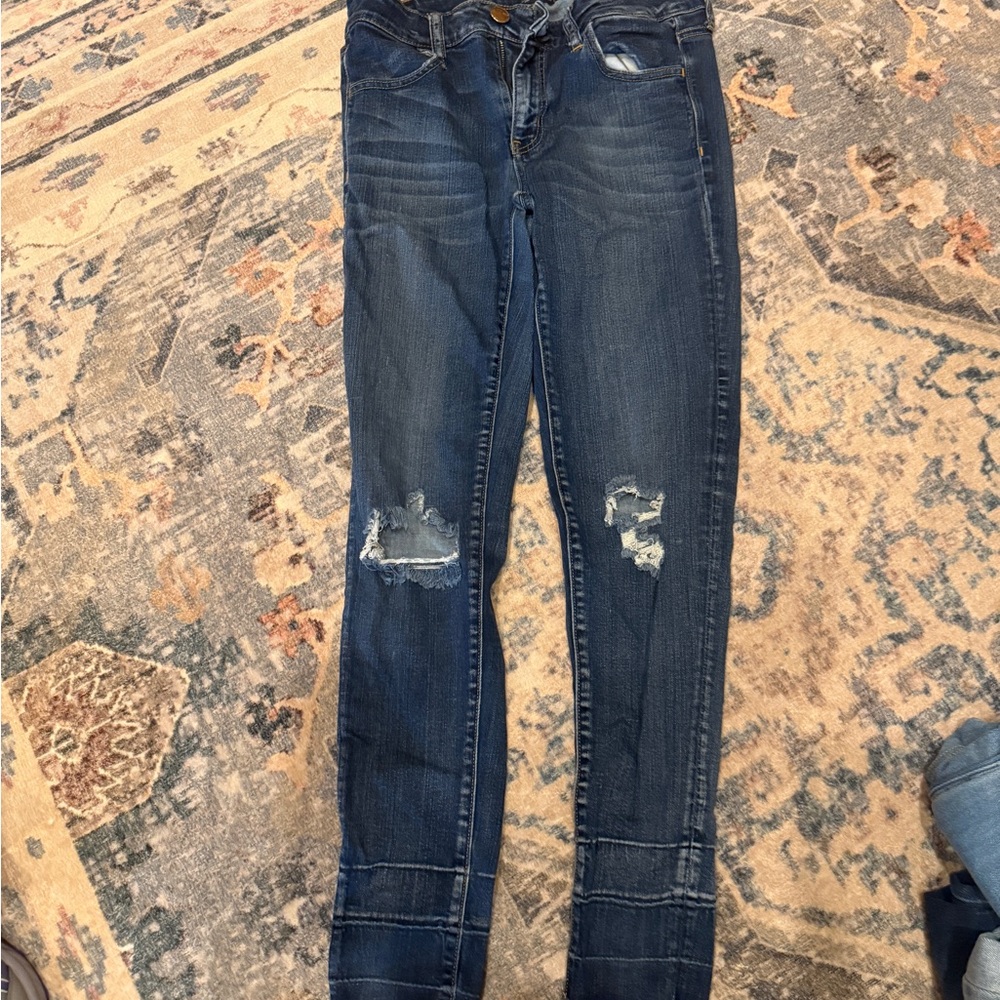 American Eagle Outfitters Dark Blue Distressed Skinny Jeans